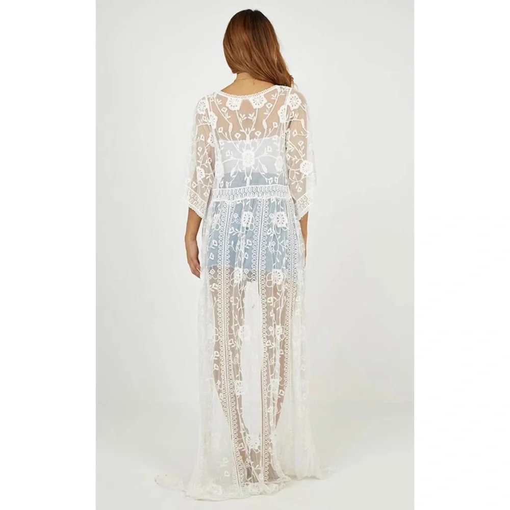 SOLD OUT Boho Floral Embroidered Lace Kimono Duster Wrap - Picture 10 of 11